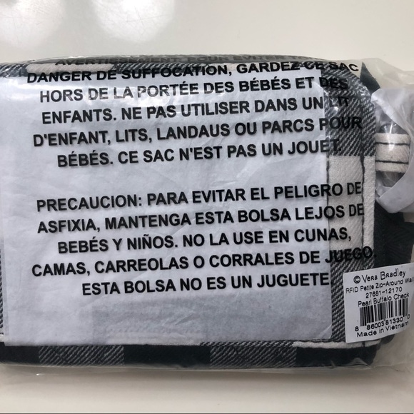 Vera Bradley RDIF Petite Zip-Around Wallet Pearl Buffalo Check - Picture 5 of 6